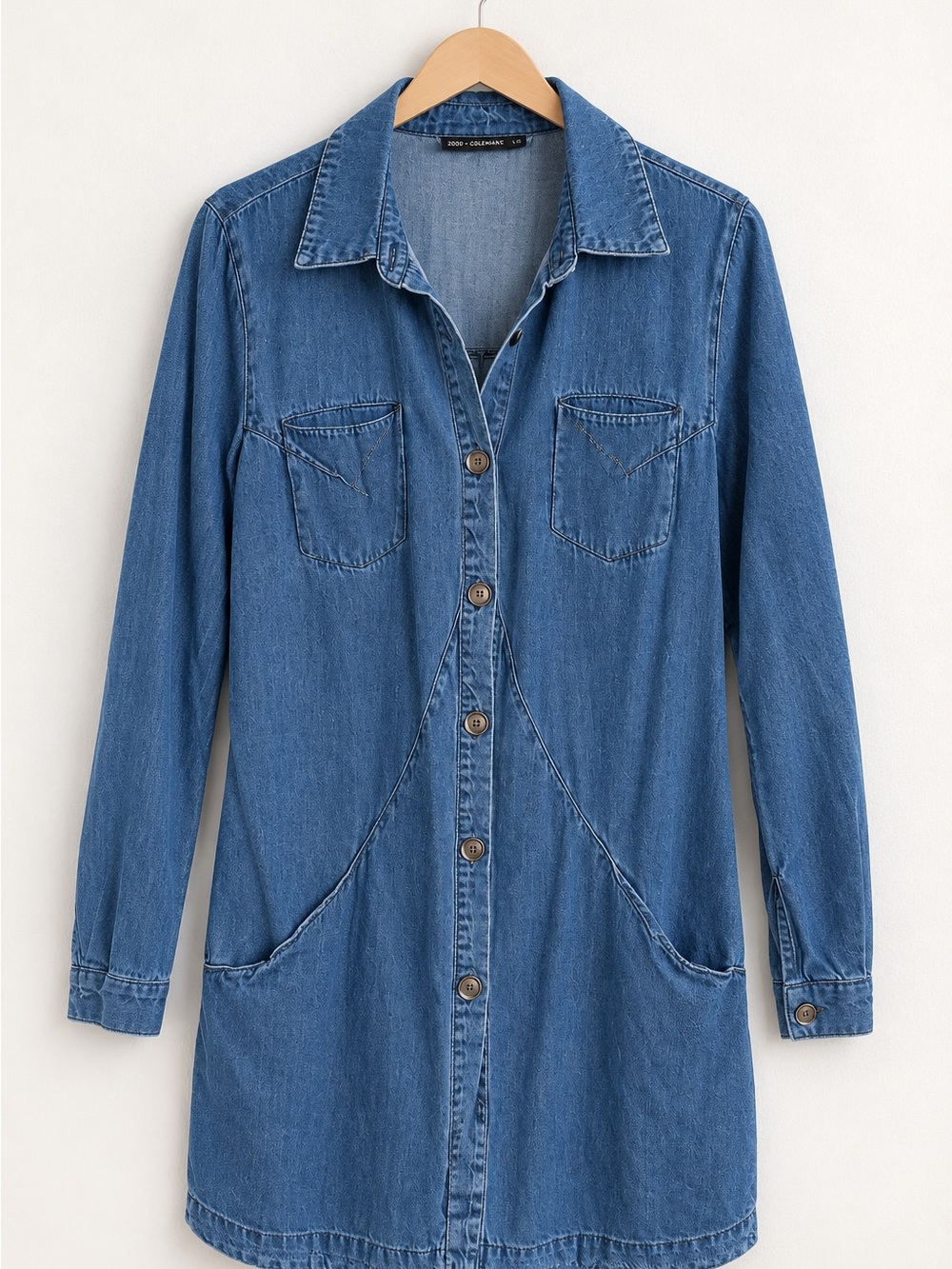 Coco + Carmen Blue Denim Shirt Dress with Front Pockets size S/M